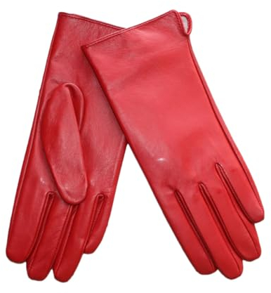 Lederhandschuhe für Damen, Schaffell, Touchscreen, ungefüttert, dünn, einfarbig, Reit- und Fahrhandschuhe, rot, 7