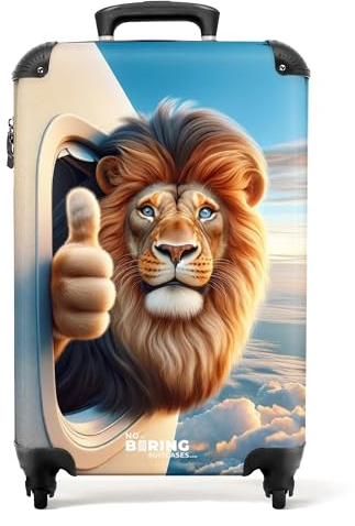 NoBoringSuitcases.com Koffer, Kinderkoffer, Kindertrolley Jung, Handgepäck 55x40x20 cm (Löwe - Golden-Braun)