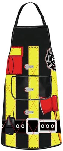 WZMPA Feuerwehrmann-Kochschürze Feuerwehrmann Geschenk Feuerwehrmann rote Linie verstellbare Schürze mit Taschen zum Backen Grillen, Feuerwehrmann Ap, Medium