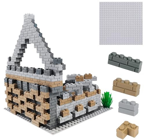 ekuzi Bausteine Set Mauerwerks Profilsteine Mauersteine bestehend aus mittelgroßen Bausteinen, Substraten, hohen Straßenlaternen und Bricks Sträuchern, kompatibel mit großen Marken Classic