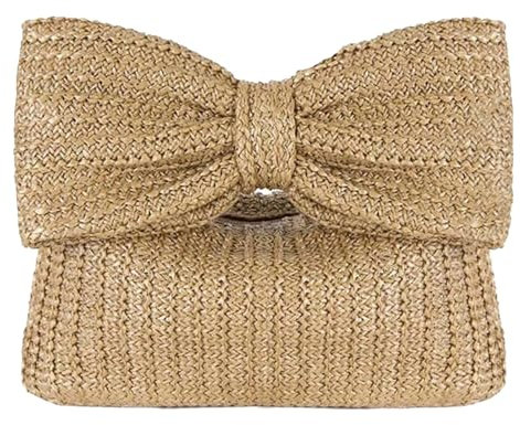 GMYIAK Women'S Woven Straw Clutch Bag With Elegant Bow Handle Versatile Evening Handbag for Party Ceremony (Gold)