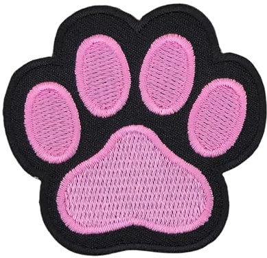 Pfote Schwarz Rosa Aufnäher zum aufbügeln oder aufnähen Bügelbild Tatze Hund Katze Bügelpatch Aufbügler für Kleidung gestickter Bügelflicken Applikation Patch Größe 6,1 x 5,8 cm