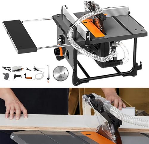 Dust-Free Table Saw 2000W with Trimmer Installation Hole, 8.5 inch Wood Saw Blades, 5000r/min, Adjustable Angle Cutting, Tabletop Can Be Extended to 80cm, for DIY Woodworking