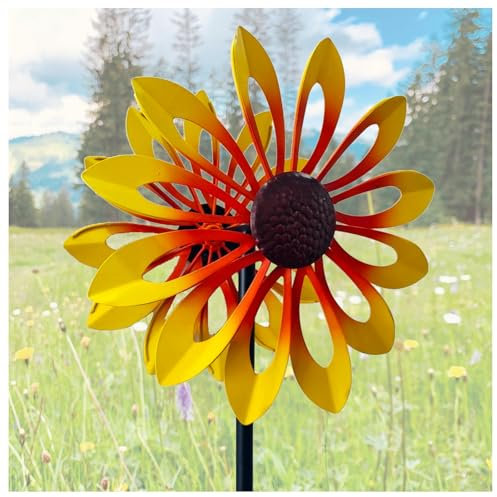 MeLtor Sonnenblume Windrad wetterfest und standfest Mit Stabiler Standstab, Garten WindmüHle Familie, Freunde Und Bekannte,Yellow