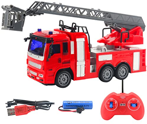 BSTCAR Jouet de Camion de Pompiers télécommandé avec Lumières LED, Jouet de Voiture de Camion de Pompiers RC Pulvérisant de l'eau, Jouets de Sauvetage pour Enfants