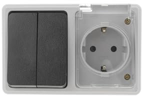 WatioWave B1140061 Base Schuko étanche avec double interrupteur, idéale pour l'extérieur et les zones humides, offre sécurité et contrôle électrique, Image