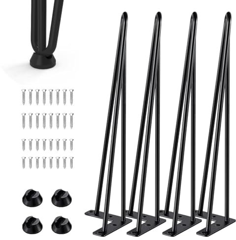Lot de 4 pieds de table en épingle à cheveux - 3 barres - Pieds de meubles en métal avec protection de sol - Hauteur : 40 cm - Pour tables basses, tables basses, bureaux, tables à manger