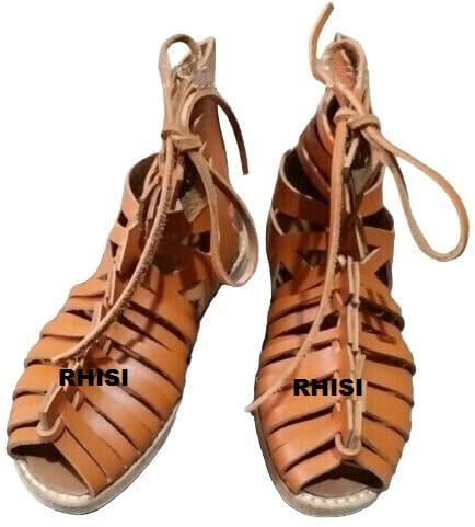 RHISI Medieval Roman Caligae Brown Leather Sandals, Lace-Up, Reenactment Cosplay Shoes, Pair (US 12)