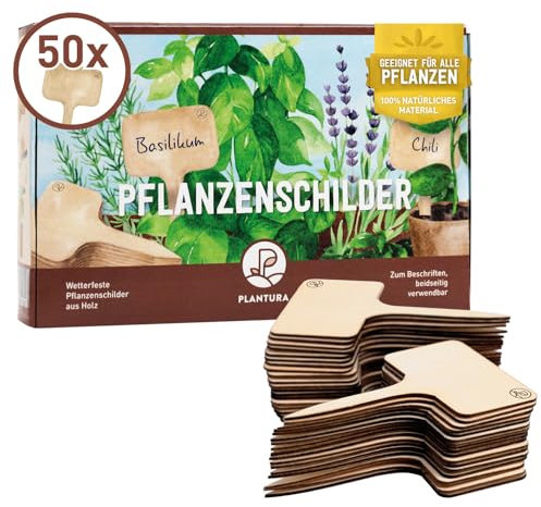 Plantura Pflanzenschilder aus Holz, 50 Stück, 10 x 6 cm, wetterfest & wiederverwendbar, zum Beschriften, für Kräuter, Gartenpflanzen & Anzucht