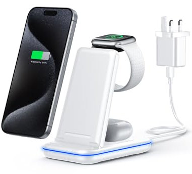 πππππππ Portable 3-in-1 Wireless power Charger, Charging Station for iPhone, Apple Watch, AirPods, Qi-Enabled Devices (white-adapter)