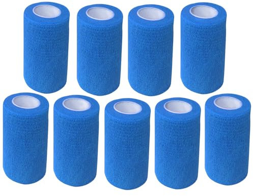 ANAMPION Selbstklebender Verband 9Rollen, 7.5cmx4.5m Non-Woven Selbsthaftende Bandage für Mensch und Tier, Flexibel Elastische Binde für Sport,Haustiere (Blau)