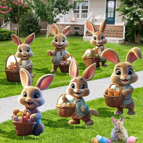 ILMFMY Osterdeko für Draußen,Gartendeko Osterhasen, Ostereier Stakes,Osterhase Gartenstecker wetterfest für Garten-Rasen-Yard-Dekoration, frühlingsdeko (36x22 cm, 6Pcs)