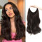 Ms Taj Invisible Secret Wire Extensions 46cm,Braun Haarverlängerungen Körper gewellt mit Einstellbarer Größe Clips Synthetische lockige Haarteile für Frauen