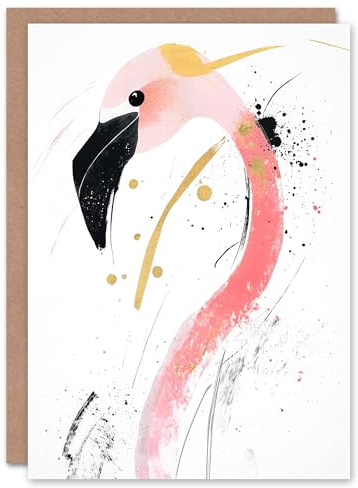 Artery8 Greeting Card Flamingo Bird Black Pink Gold Modern Abstract For Her Woman Birthday Card