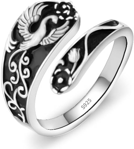 UYBNRK Phoenix Tree of Life Cross Faith Witch Knot Skull Spoon Rings for Women Men 925 Sterling Silver Vintage Ring Adjustable Antique Thumb Ring Jewelry Statement Wide, Sterling Silver, No Gemstone