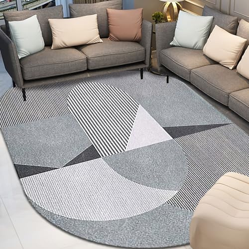XESZIEO Ovale Teppiche Wohnzimmer,Bereich Teppiche Für Schlafzimmer,Geometrisches Grau Teppich für Esszimmer,Wohnheim,Büro,Heimde koration,100 x 160 cm