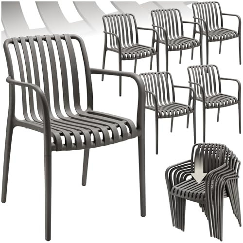 TecTake®, Set da 6 sedie da giardino impilabili, sedia giardino esterno in plastica, sedie da esterno, terrazzo, sedie polipropilene, poltrone moderne, cucina, mobili da esterno - Antracite