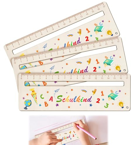 Ntwdby Lesehilfe Lesezeichen Kinder 1 Klasse, 3 Stück Lesehilfe und Lineal für Schulkind Personalisiert, 17 cm Lesezeichen Holz Lineal, Geschenke für Mädchen und Jungen zum Schulanfang