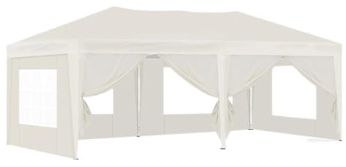 SRKATI Auvents pour Voitures Tonnelle de Jardin 3 x 6 m, Tente Pliante et escamotable, 6 parois latérales, imperméable, résistante à l'hiver et aux UV Garage carport(Beige)