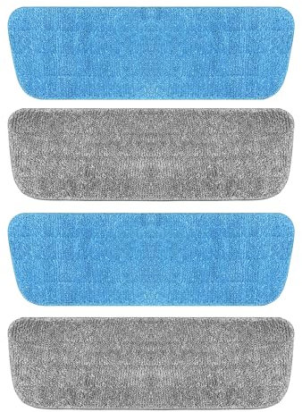Lot de 4 tampons de nettoyage réutilisables en microfibre pour balai vaporisateur de 13 à 15 pouces, recharges de rechange pour nettoyage humide et sec, tampons de nettoyage des sols (bleu et gris)