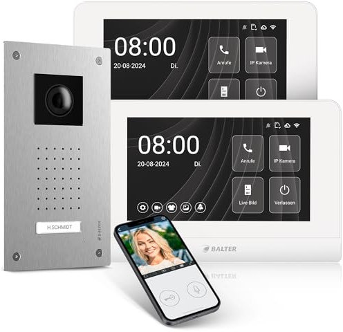 Entri Video Türsprechanlage, Unterputz Türklingel mit Kamera, Smartphone App, 1 Familienhaus, Video Türklingel, 2x7 Zoll HD-Monitor, Full HD Kamera, Gegensprechanlage mit Türöffner und Klingel 2 Draht