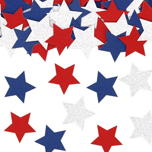 200 Stück 2,5 cm große Glitzerstern-Konfetti in Sternform, Papiersterne, Party-Konfetti, glänzende Sterne, Partydekoration, glitzernde Tischdekoration, für Geburtstag, Abschlussfeier, Rot, Blau