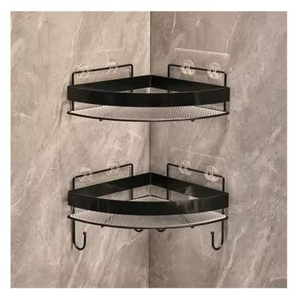 Etagere Douche Lot de 2 étagères de douche d'angle avec crochets, étagères de douche triangulaires à fixation murale, organisateur de douche en acrylique sans perçage avec clôture en métal for salle d