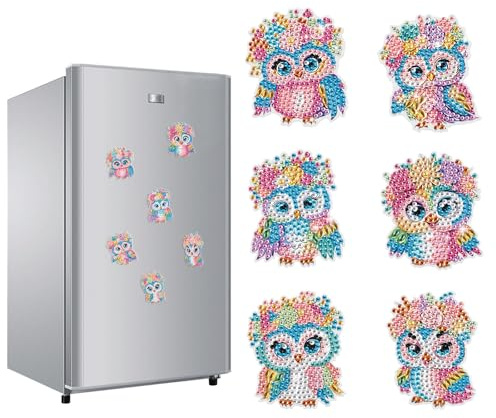 DCIDBEI Diamond Painting Kühlschrankmagnete Set 6 Stück Bunt Starke Magnete Für Küche Büro Deko Dekorative Dekoration Magnettafel Whiteboard Pinnwand Kühlschran Büro Küche Eulen