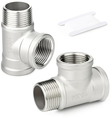 TAISHER 2 PCS Raccordi a T in acciaio inossidabile 304, raccordi per tubi 1/2 BSP femmina x femmina x maschio, raccordo a T maschio