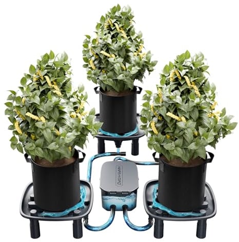 MARS HYDRO Sistema di drenaggio automatico per piante da interno e da giardino 3 ciotole +1 pompa +3 sacchi per piante (18,9L) | Per piante in vaso