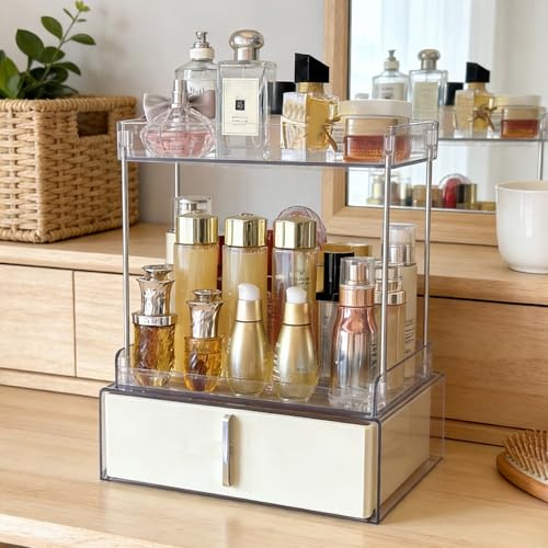 Kousee Make-up-Organizer 3-stufig mit Schubladen – Kosmetik- und Schmuckaufbewahrung, großer Vanity-Organizer für Schminktisch, Badezimmer & Wohnbereich