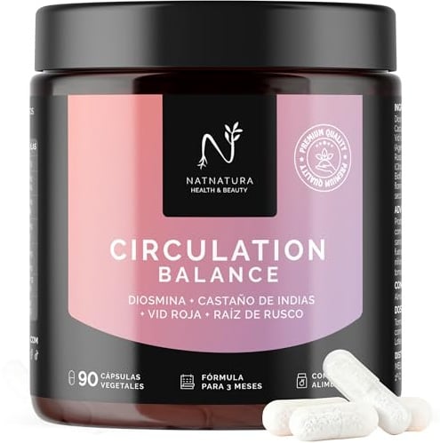 Circulation Balance con Diosmina, Castaño de Indias, Vid Roja y Rusco | Alivio para Piernas Cansadas y Pesadas | 3 Meses | NATNATURA