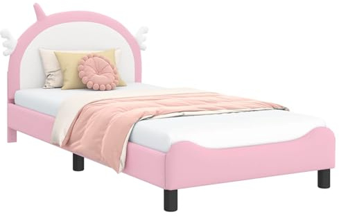 Tomostar Bettgestell für Kinder, Einzelbett mit Kopfteil ohne Matratze, Rosa, 90 x 200 cm, PU
