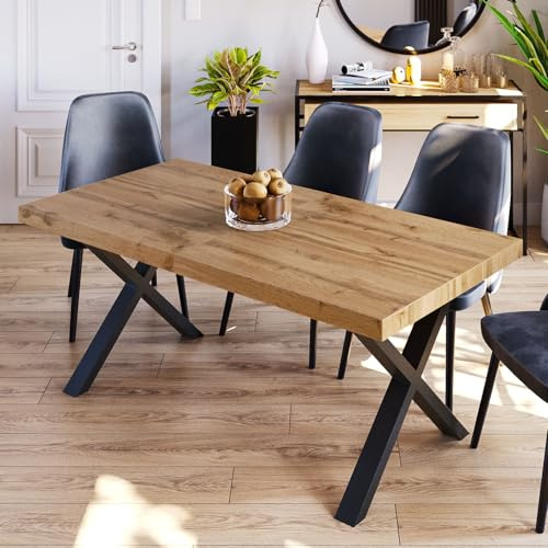 FURNEO | Klapptisch – Esstisch – stabil und stilvoll – für Küche und Esszimmer – ausziehbar – Loft – X-Beine (Wotan, 90x160x260)