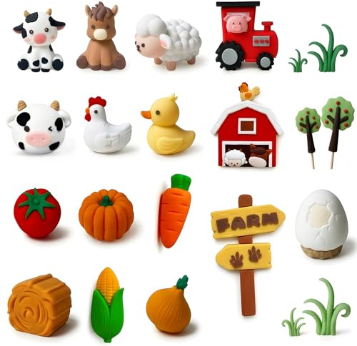 22Pcs Farm Animal Cake Toppers, Farm Theme Cakes Decorations, Cute Animal Figures with Chicken, Pig, Cow & Sheep, Funny Tractor Cakes Topper, Carrot Cake Decorations for for Birthday Party Supplies