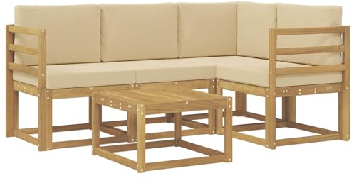 vidaXL Outdoor-Sofagarnitur mit Kissen 5 pcs Weiß und Beige, Gartenmöbel, modernes Loungesofa, Eckset für die Terrasse, Robustes Sitzmöbel für drinnen und draußen