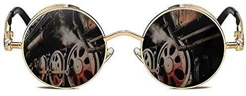 ROCKNIGHT Gothic Steampunk Runde Sonnenbrille für Herren Damen Polarisierter UV-Schutz Metallrahmen