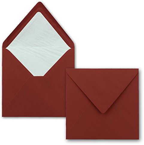 100x Briefumschläge Quadratisch 16 x 16 cm in Dunkelrot (Rot)- Umschläge mit weißem Seidenfutter - Kuverts ohne Fenster & mit Nassklebung - Für Einladungskarten zu Hochzeit und Geburtstag