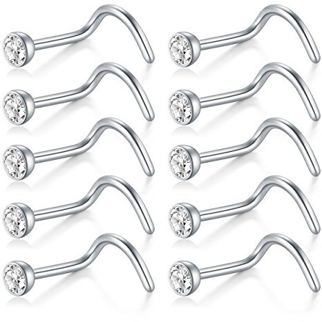 Briana Williams 316L Chirurgenstahl Nasenstecker Spirale 18G 20G 22G mit Steine Nase Stud Nasenpiercing Ohr Ringe Piercing Schmuck