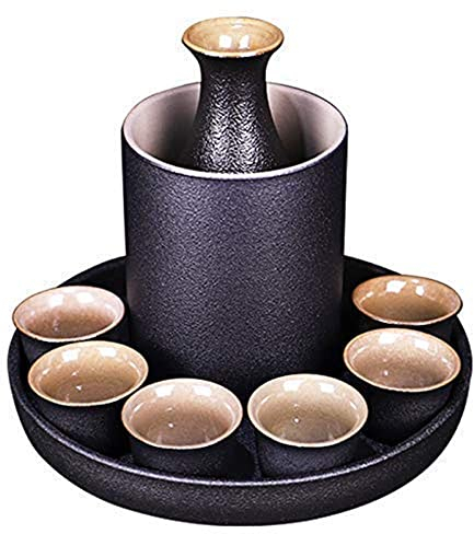 MIRUIKE Sake Set di 9 tazze giapponesi con scaldino in ceramica nera per il regalo di Halloween Ringraziamento Natale