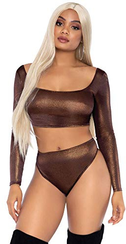 LEG AVENUE Damen 2 PC Shimmer Crop Top and Panty Dessous-Set, Bronze, M/L