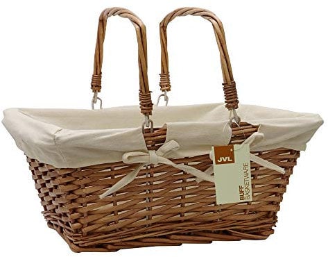 JVL 49-24-306A Split Shopping/Hamper Storage Basket with Cream Lining, Buff Willow, One Size