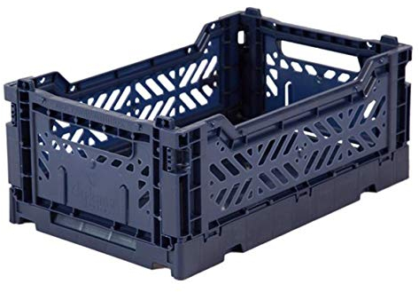 AY-KASA dunkelblaue, Faltbare Aufbewahrungsbox mit 26,6x17,1x10,5 cm und 4 Liter Volumen - Bunte Klappbox zum Einkaufen und Aufbewahren - Stabile Faltbox aus Plastik - Organizer Box