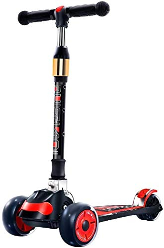 XBSLJ Scooter, Roller Kinderroller Roller für Jungen und Mädchen verstellbar Mit LED-Leuchträdern Faltbares Design Verstellbare Griffe Perfekt für Kinder ab 3 Jahren-Schwarz