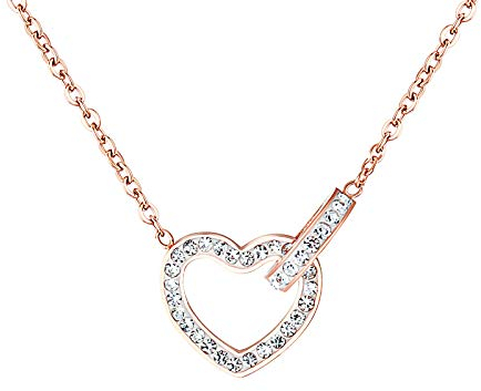 MENDOZZA Herz Kette Damen Halskette Edelstahl Schmuck Zirkonia Herz-Anhänger Rosegold 46 cm