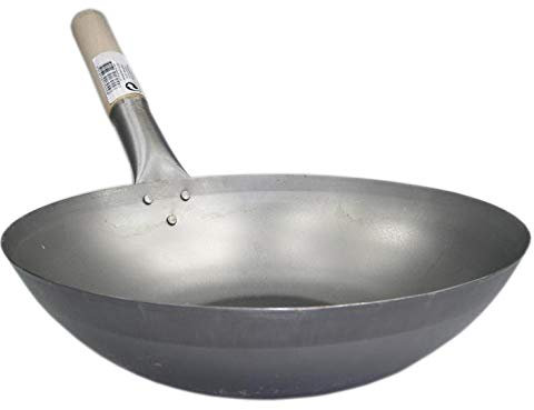 yoaxia ® - [ Wok Ø 33 cm flacher Boden ] Asiatische Eisenpfanne/Küchen Wok/Pfanne