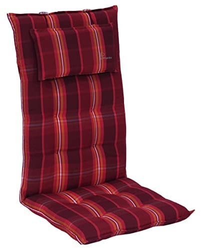 elGiga Sun Garden Hochlehner-Auflage 1-Stück Inco Rot-Orange Kariert 120 x 50 x 7 cm für Gartenstuhl, mit Kopfpolster, hochwertig, waschbar und pflegeleicht