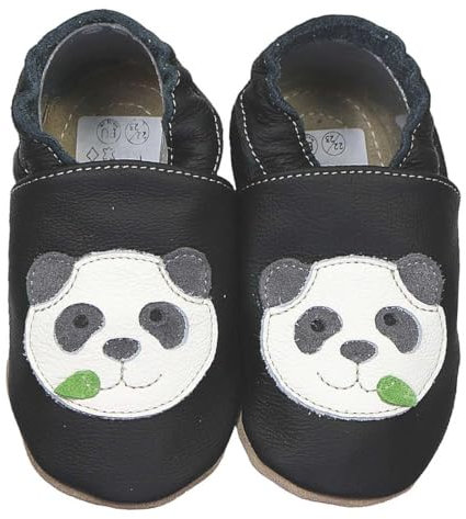 HOBEA-Germany Kitaschuhe Safestep, Kinderhausschuhe, Lederschuhe (Panda schwarz, 28/29)