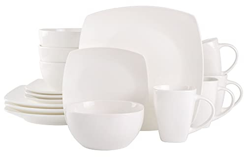 Gibson Soho Lounge Square Porcelain Chip and Scratch Resistant Dinnerware Set, Service for 4 (16pc), White
