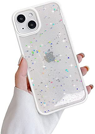 Ownest Compatible with iPhone 13 Case,Clear Sparkly Bling Star Glitter Design for Girls Women Soft TPU Shockproof Anti-scratch Protective Phone Cases for iPhone 13-White